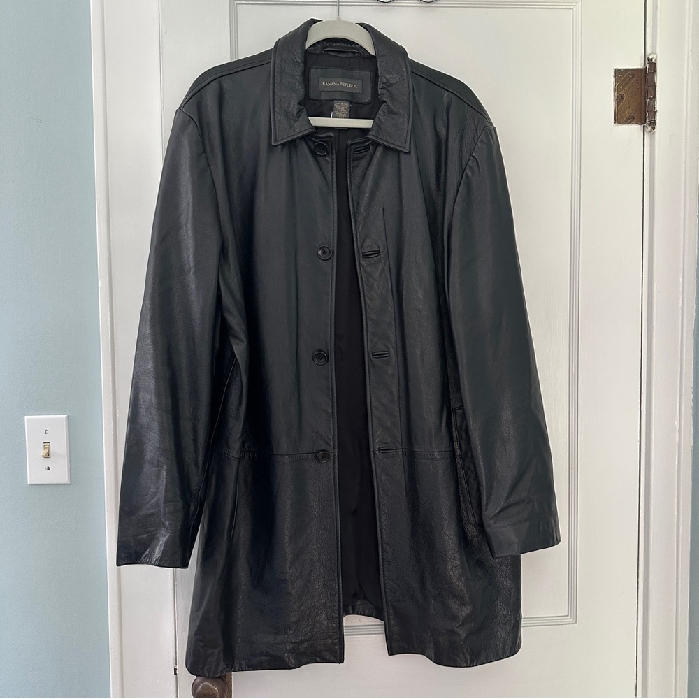 Vintage Banana Republic Men’s Black Leather Trench Coat